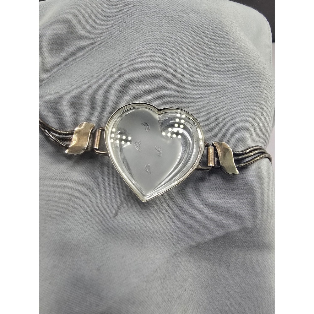 Lenox Bracelet Sterling Silver Heart Footprints Sand Snake Chain RARE 7in - Picture 3 of 16